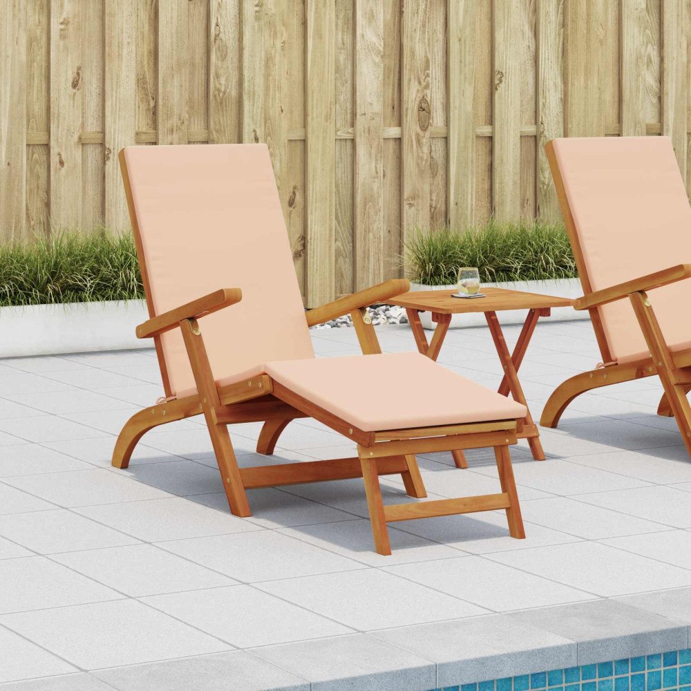 vidaXL Reclining och Fällbar Solstol 2 pcs Beige Massivt Akaciaträ