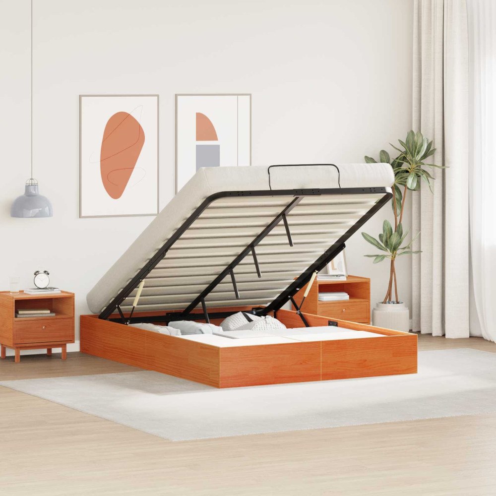 vidaXL Bäddsoffa med förvaring VaxBrun 140 x 190 cm Massivt furu
