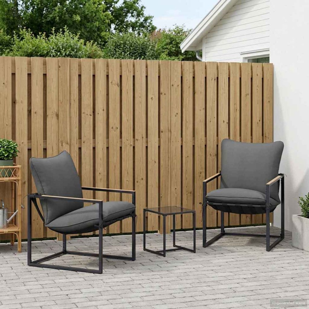 vidaXL Trädgårdsoffset 3 pcs Svart och Anthracit Stål