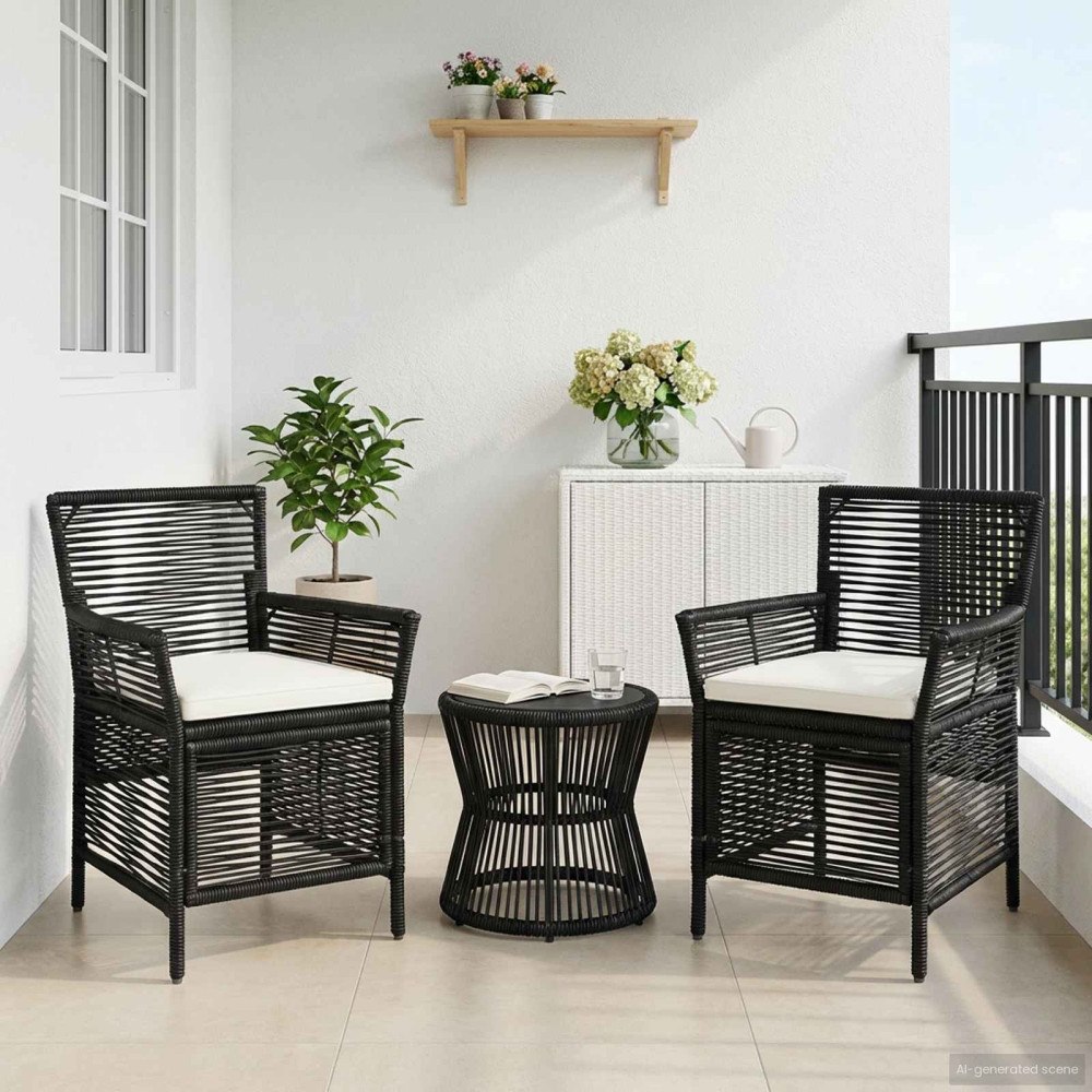 vidaXL Utomhusstol med kudde 2 pcs Svart och kräm konstrotting