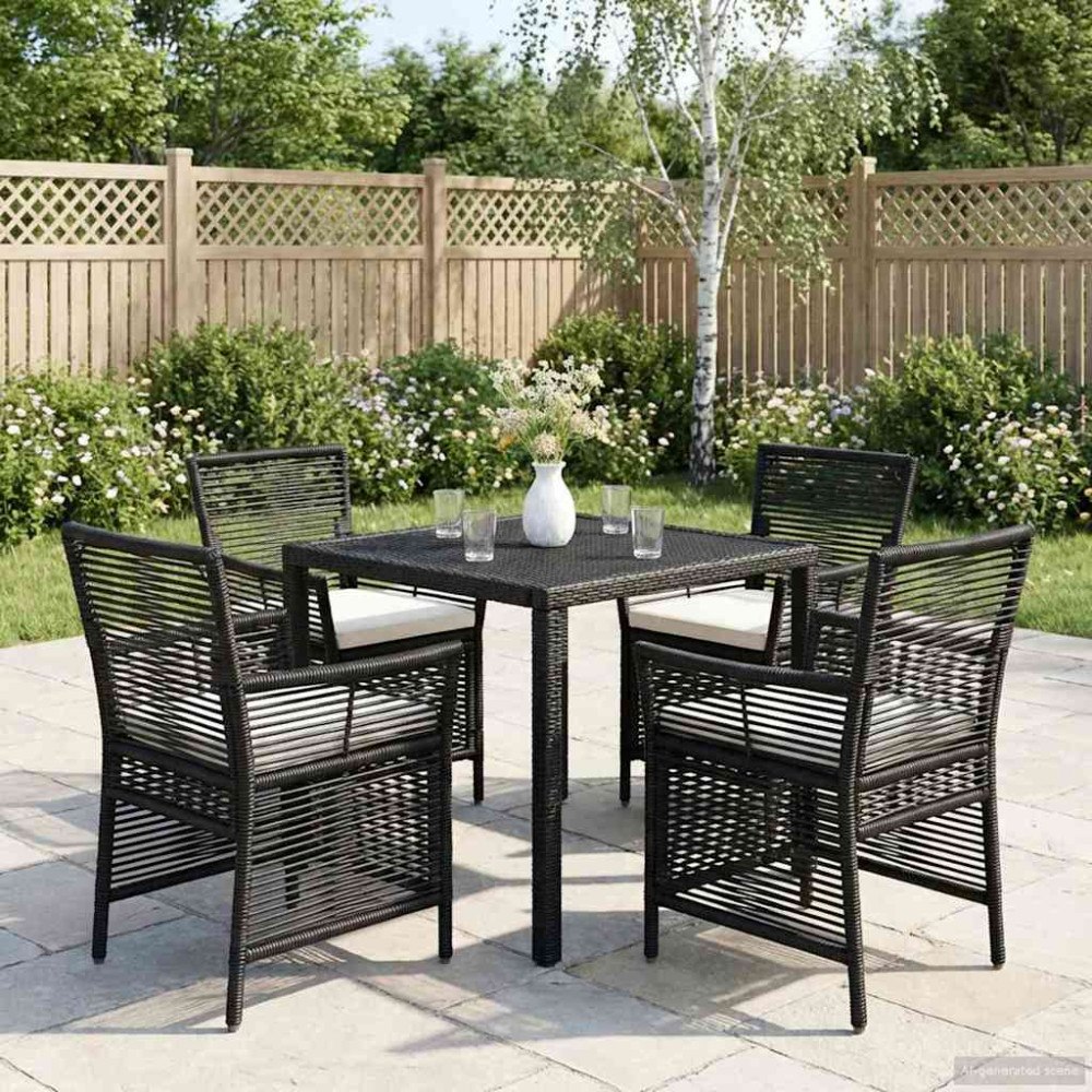 vidaXL Utomhusstol med kudde 4 pcs Svart och kräm konstrotting