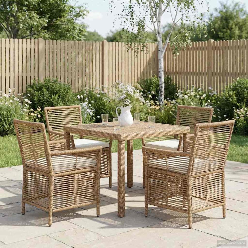 vidaXL Utomhusstol med kudde 4 pcs Beige och gräddfärgad konstrotting