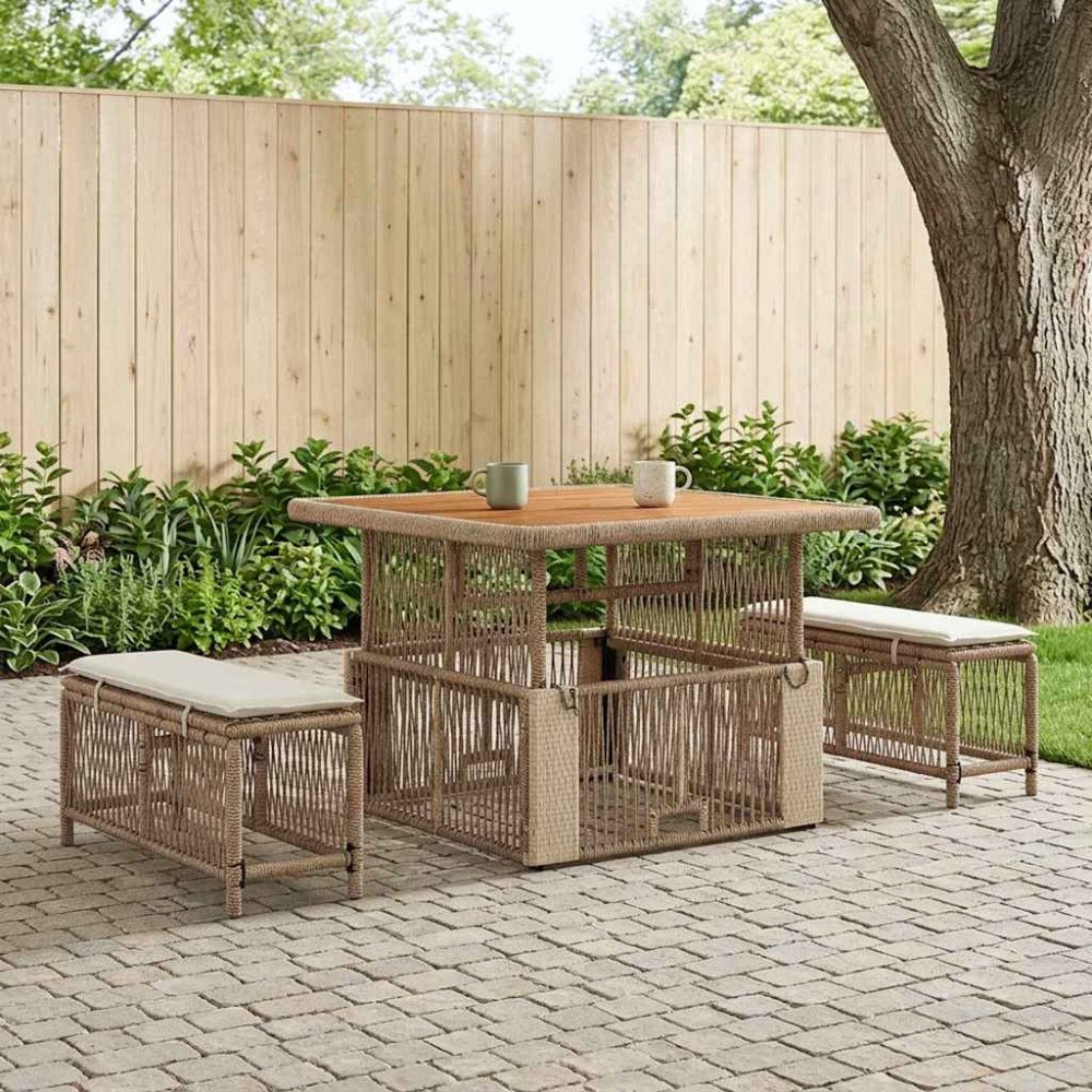 vidaXL Trädgårdsmöbelset 3 pcs Beige och gräddfärgad konstrotting