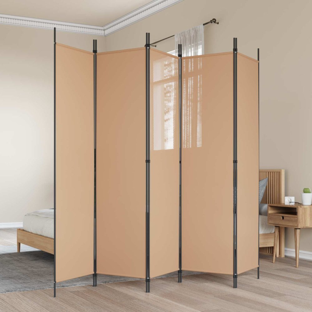 vidaXL 5-panel rumsavskiljare Beige 250 x 200 cm Tyg