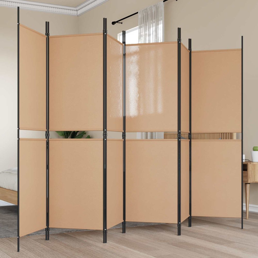vidaXL 6-panelers rumsavdelare Beige 300 x 180 cm Tyg