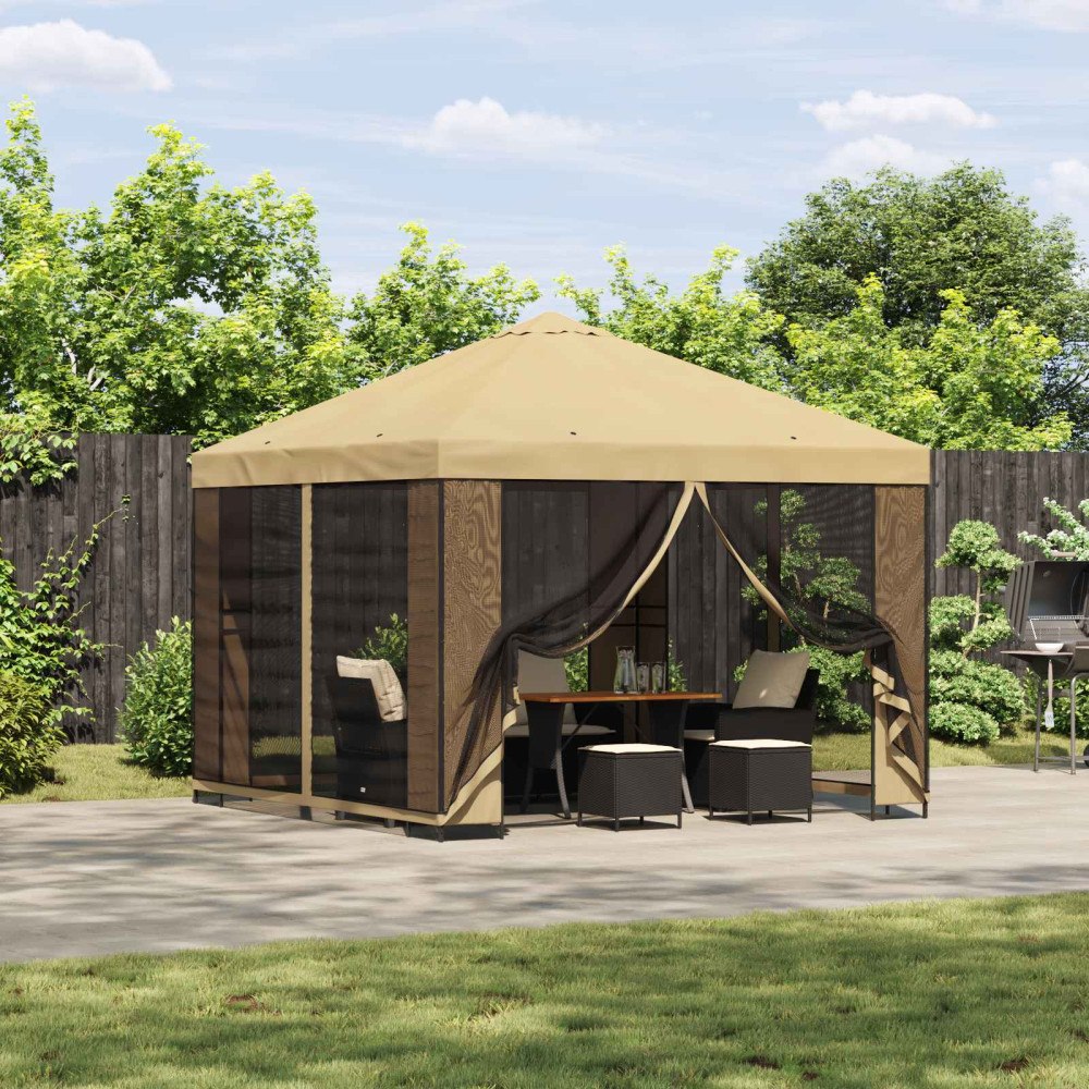 vidaXL Trädgårdsgazebo med sidoväggar 3 x 3 m Gräddvit