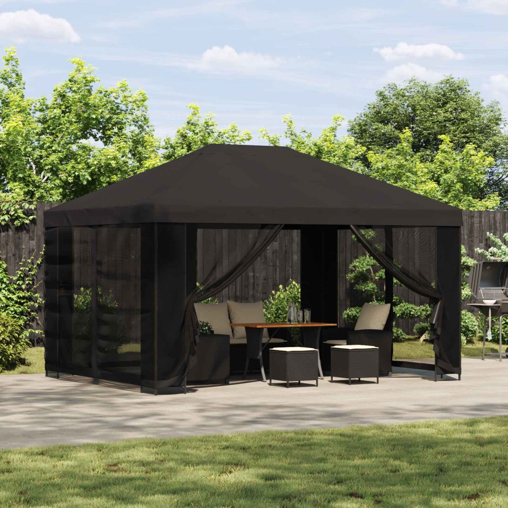 vidaXL Paviljong 4 × 3 m Antracit Polyester och Stål 190
