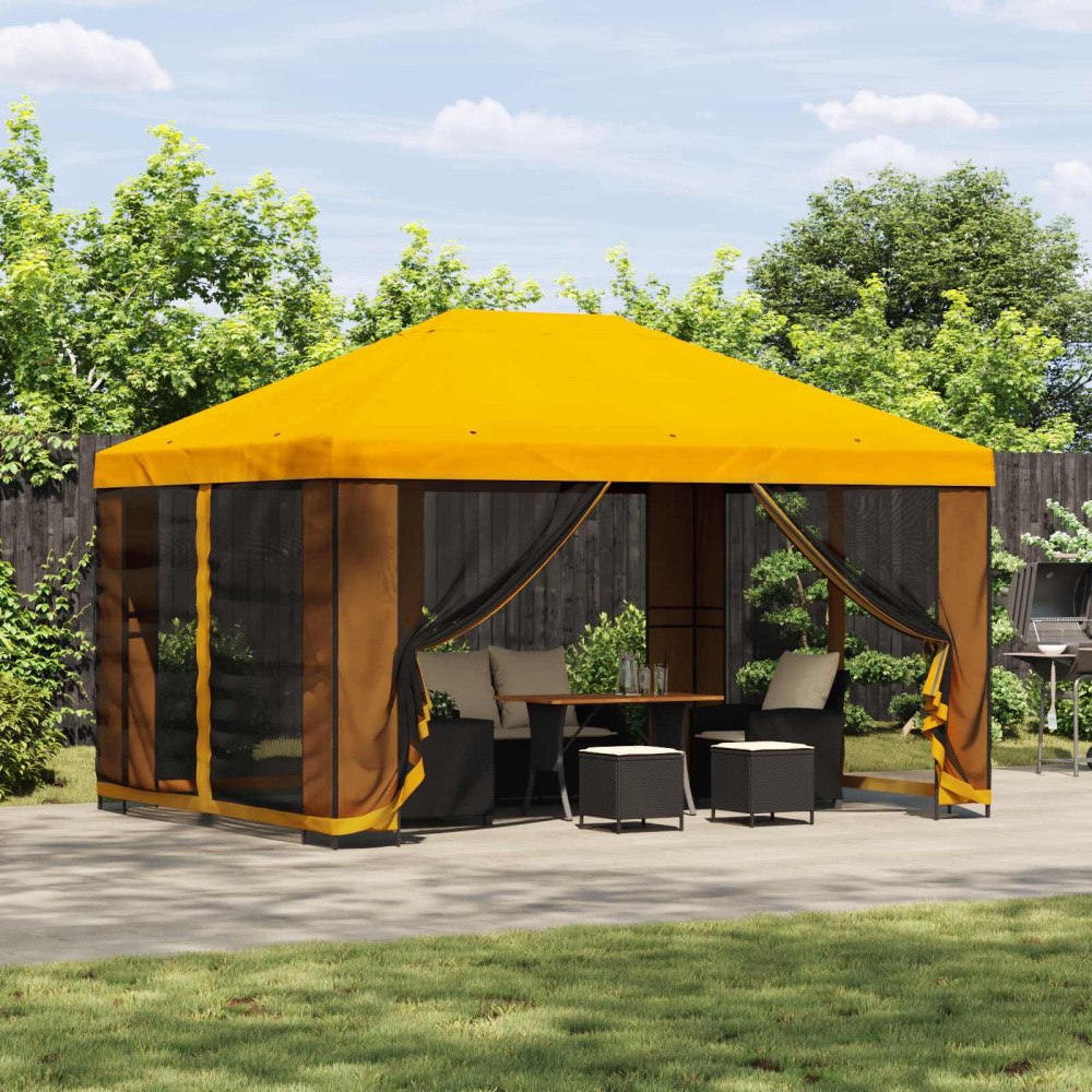 vidaXL Trädgårdsgazebo med sidoväggar 4 × 3 m Gul Polyester och Stål