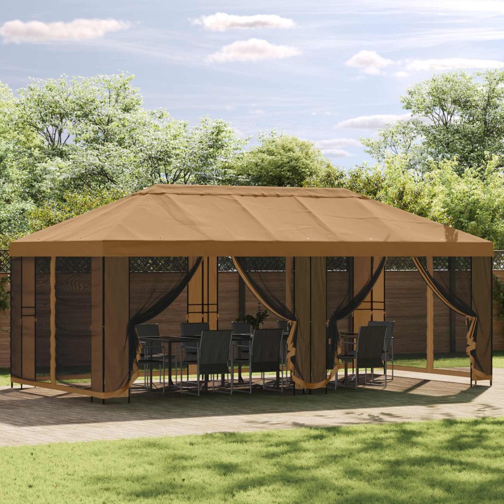 vidaXL Gazebo-tak med sidoväggar 6 x 3 m Beige Polyester 190 gsm