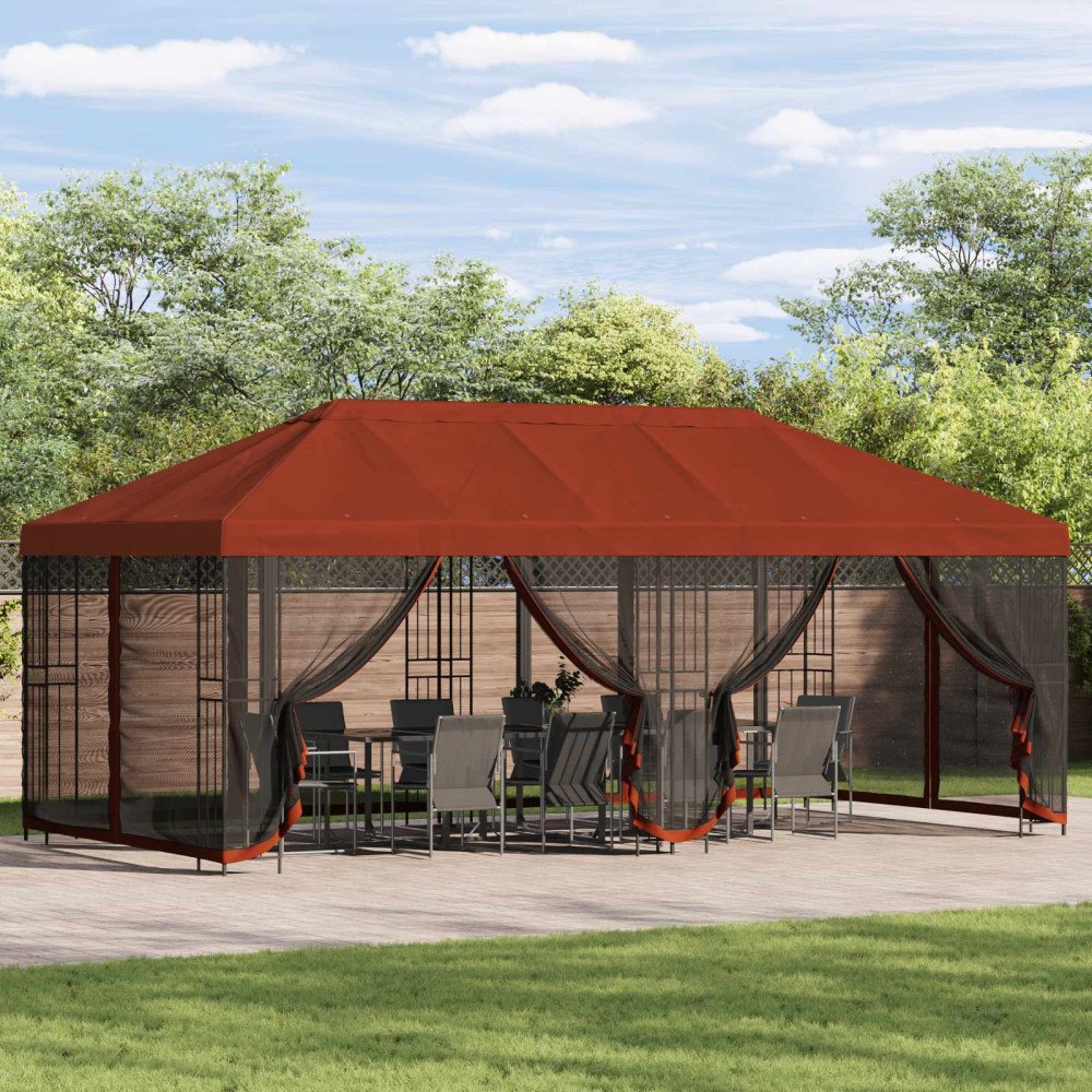 vidaXL Gazebo-tak med sidoväggar 6 x 3 m Terracotta Polyester 190 gsm
