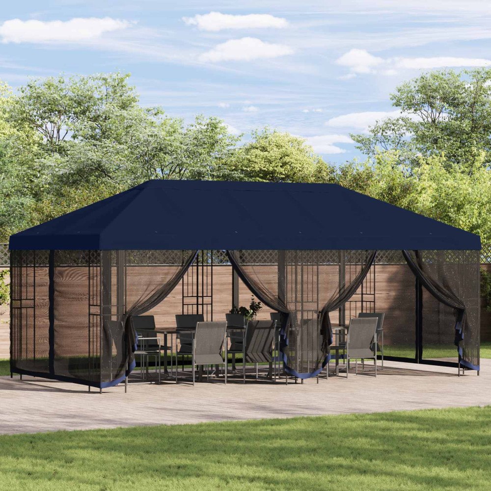 vidaXL Gazebo-tak med sidoväggar 6 x 3 m Blå Polyester 190 gsm