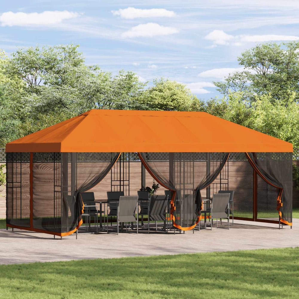 vidaXL Gazebo-tak med sidoväggar 6 x 3 m Orange Polyester 190 gsm