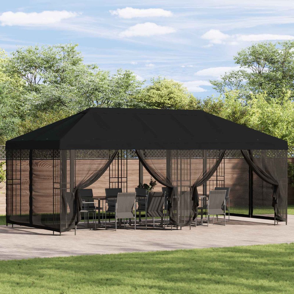 vidaXL Gazebo-tak med sidoväggar 6 x 3 m Svart Polyester 190 gsm
