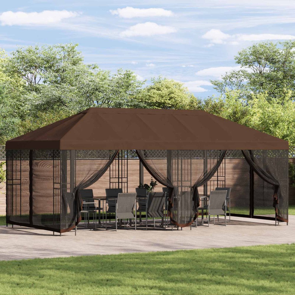 vidaXL Gazebo-tak med sidoväggar 6 x 3 m Brun Polyester 190 gsm