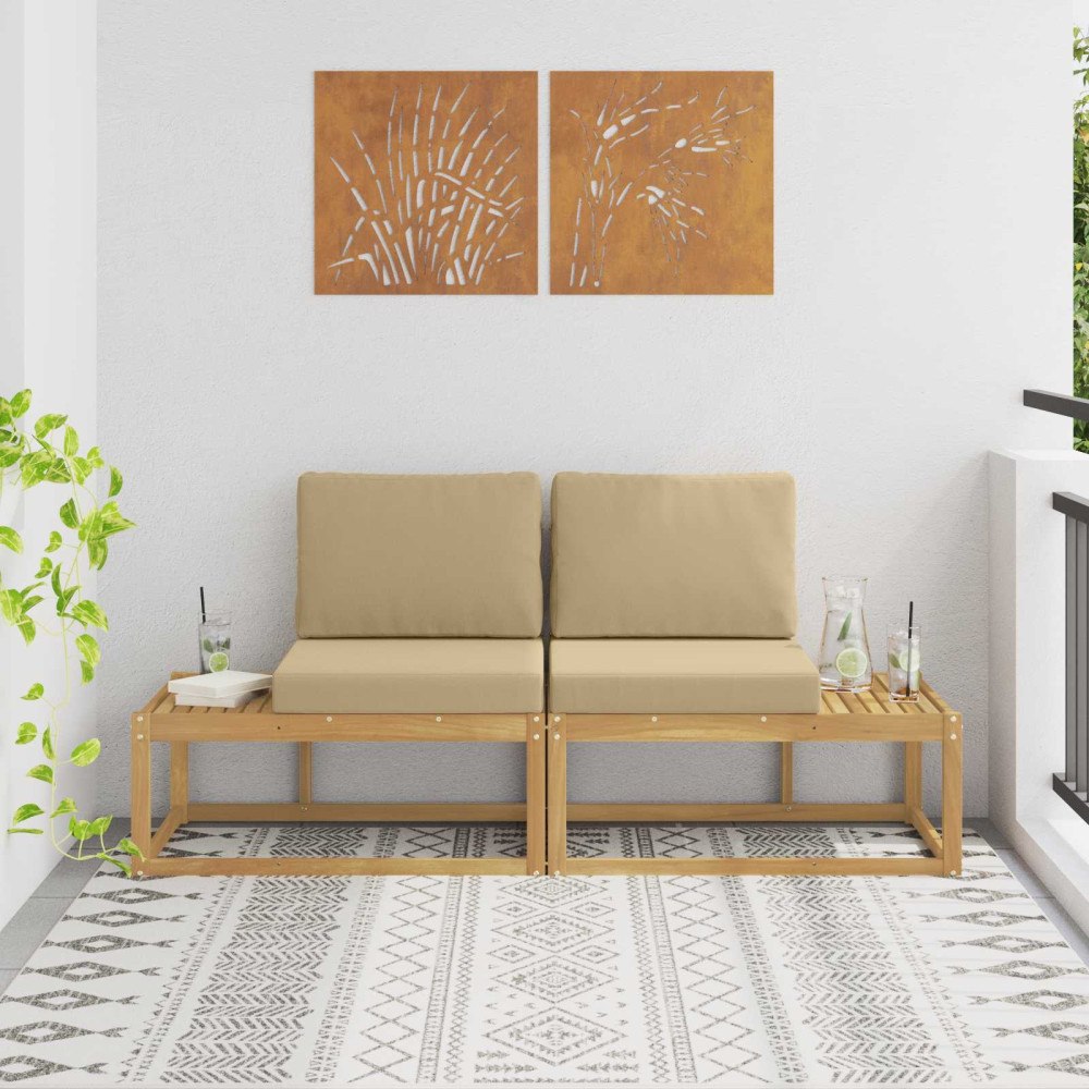 vidaXL Modulsoffa utomhus med kudde 2 Stycke Vit Massivt Akaciaträ