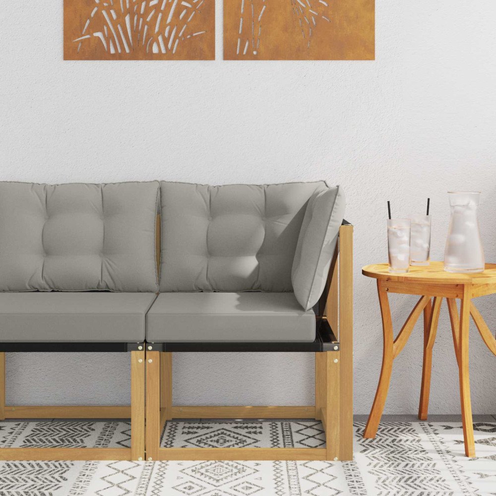 vidaXL Utehörnsoffa Massivt akaciaträ och Textilene-tyg Vit