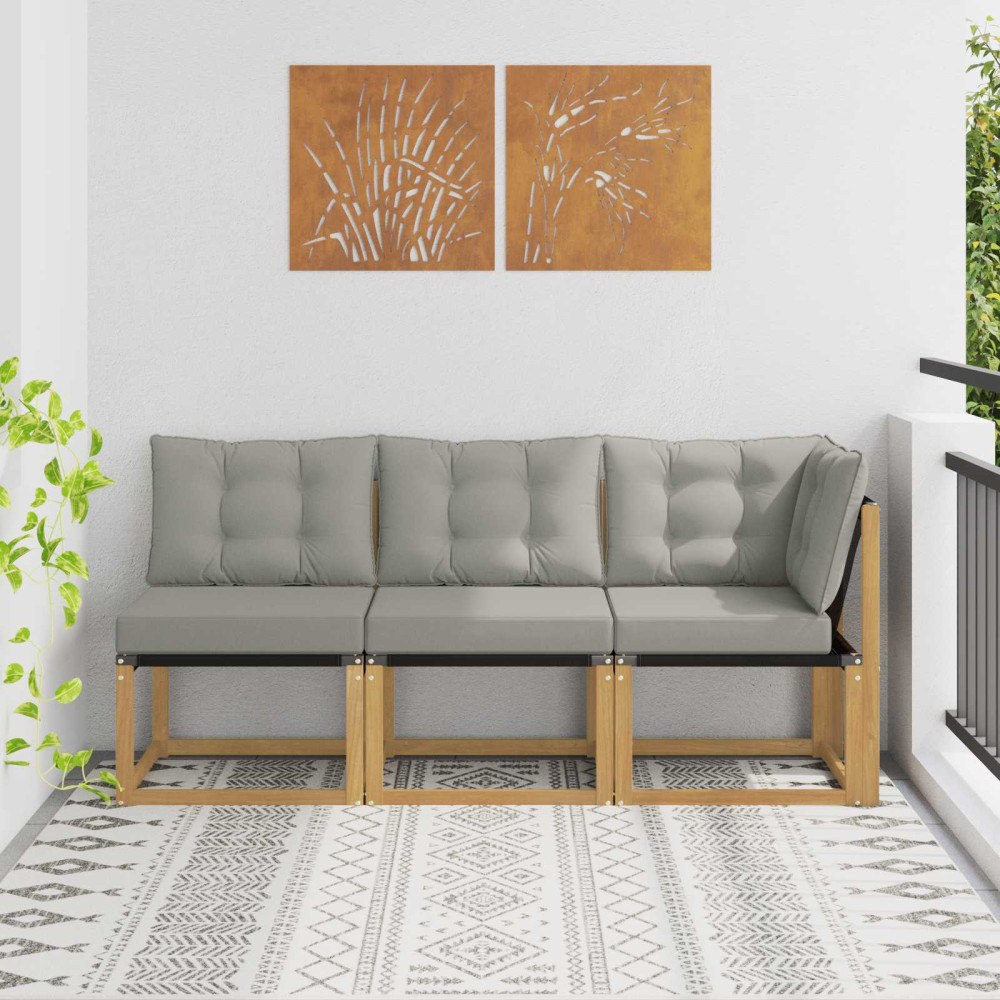 vidaXL Modulsoffa utomhus mitt och hörn med kudde 3 Stycke Vit