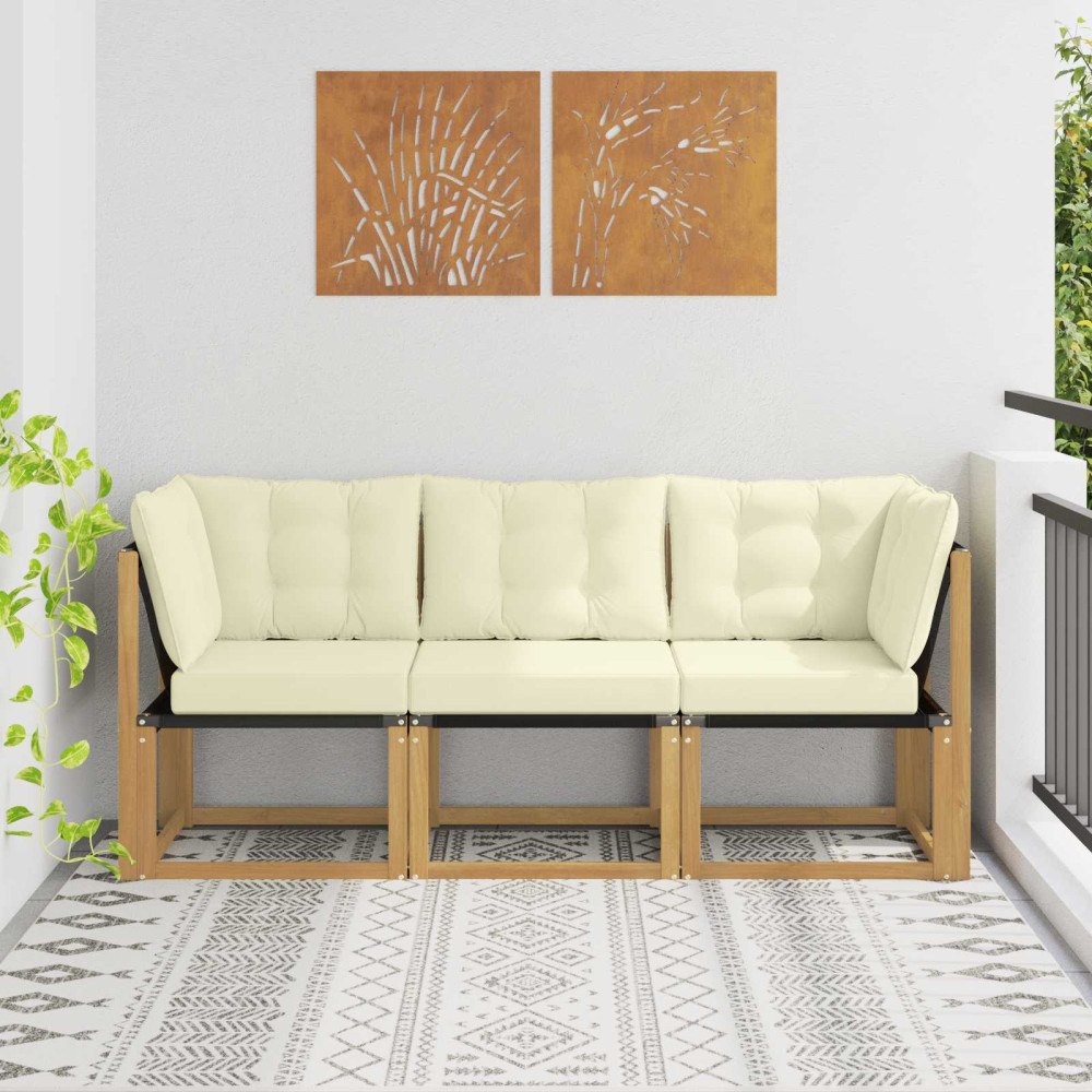 vidaXL Modulsoffa utomhus mitt och hörn med kudde 3 Stycke Vit