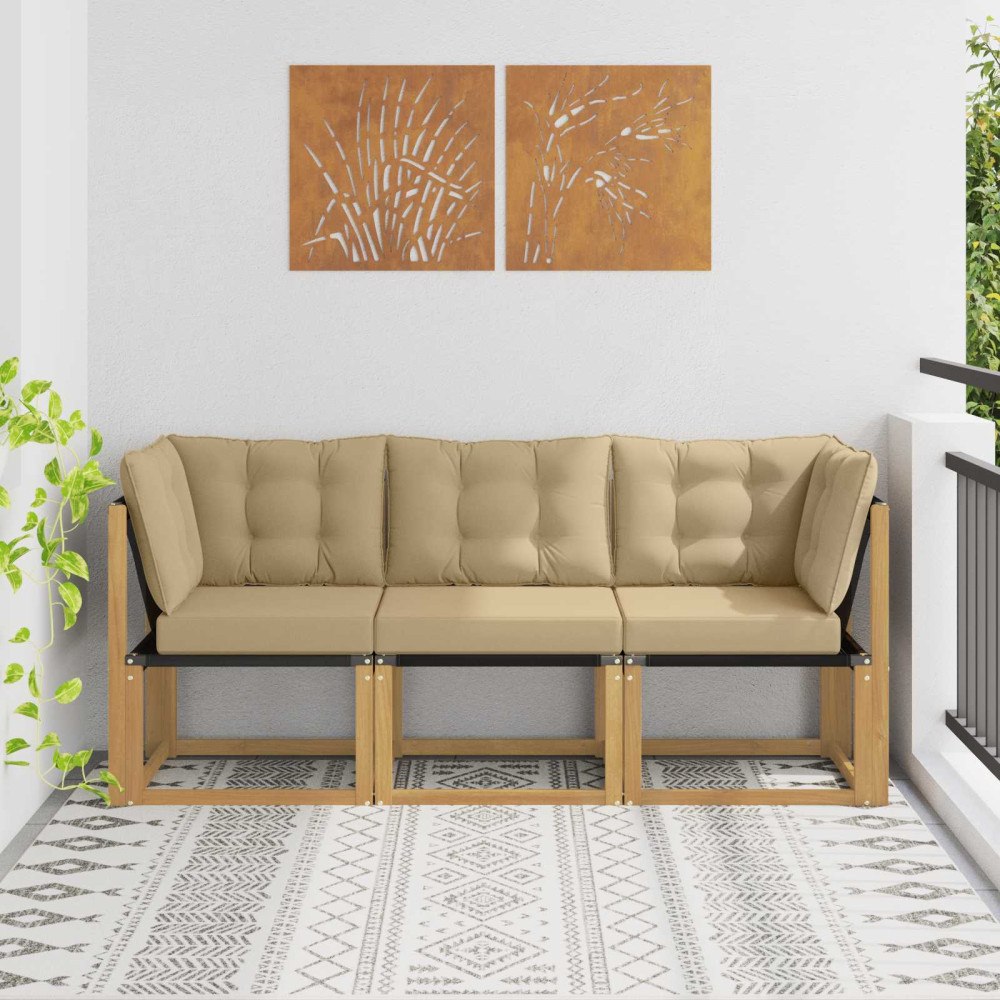 vidaXL Modulsoffa utomhus mitt och hörn med kudde 3 Stycke Vit