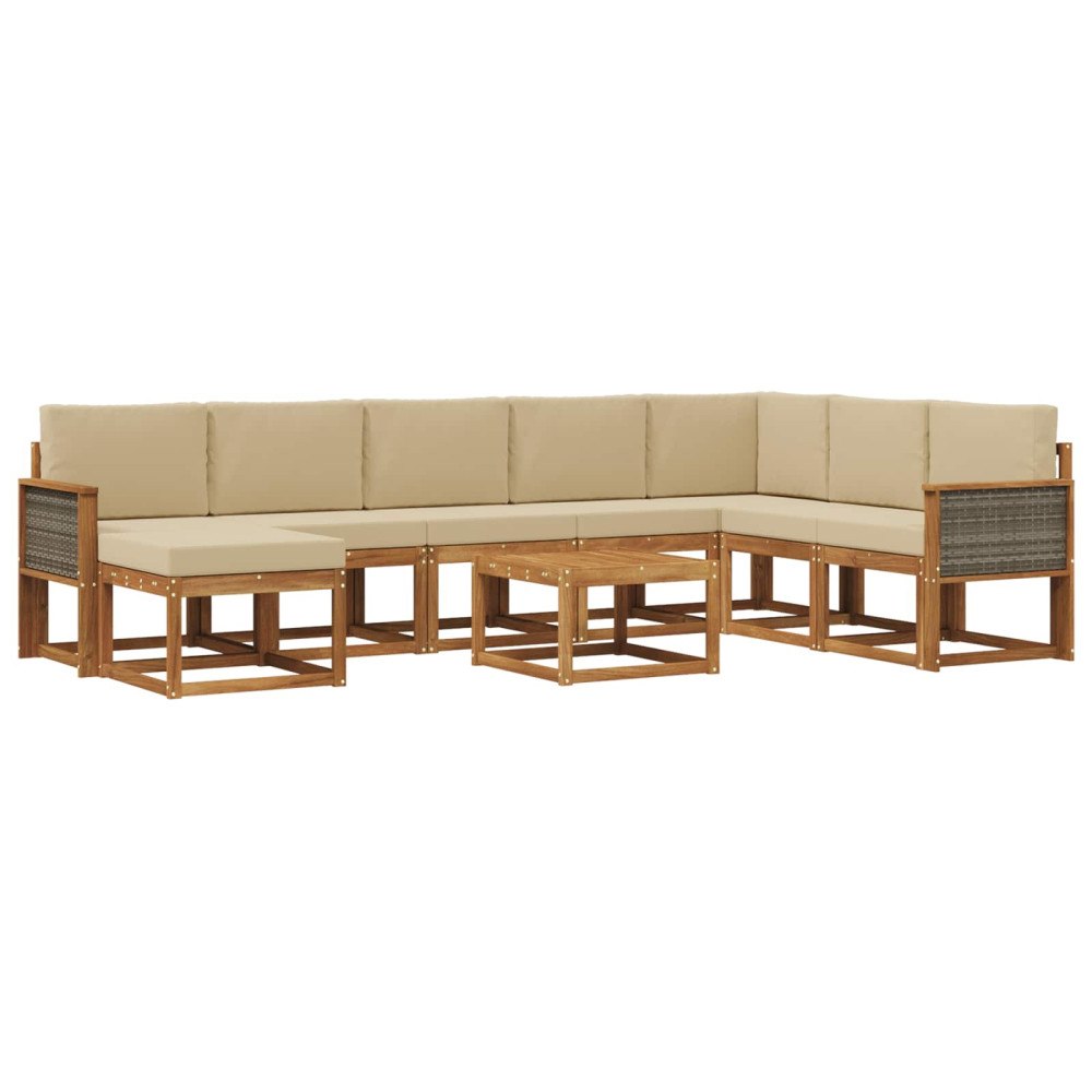 vidaXL Utomhussoffset 9 st Naturlig och Beige Massivt Akaciaträ