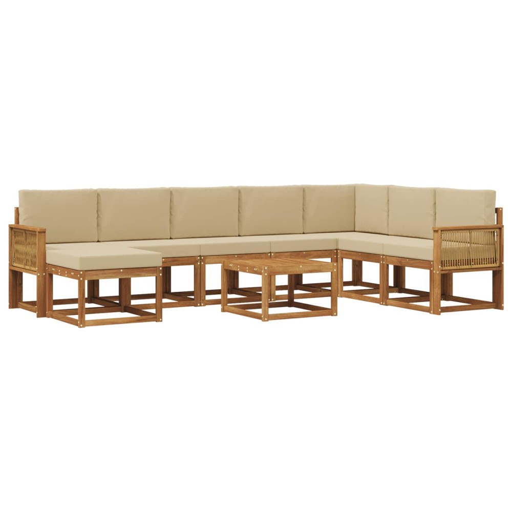 vidaXL Utomhussoffset 9 st Naturlig och Beige Massivt Akaciaträ