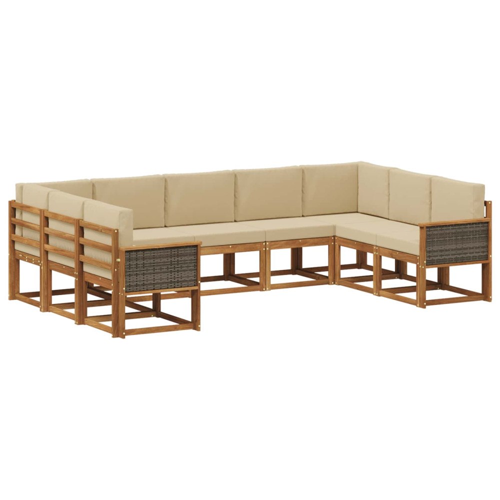 vidaXL Utomhussoffset 9 st Naturlig och Beige Massivt Akaciaträ