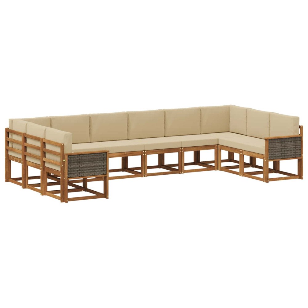 vidaXL Utomhussoffset 10 st Naturlig och Beige Massivt Akaciaträ