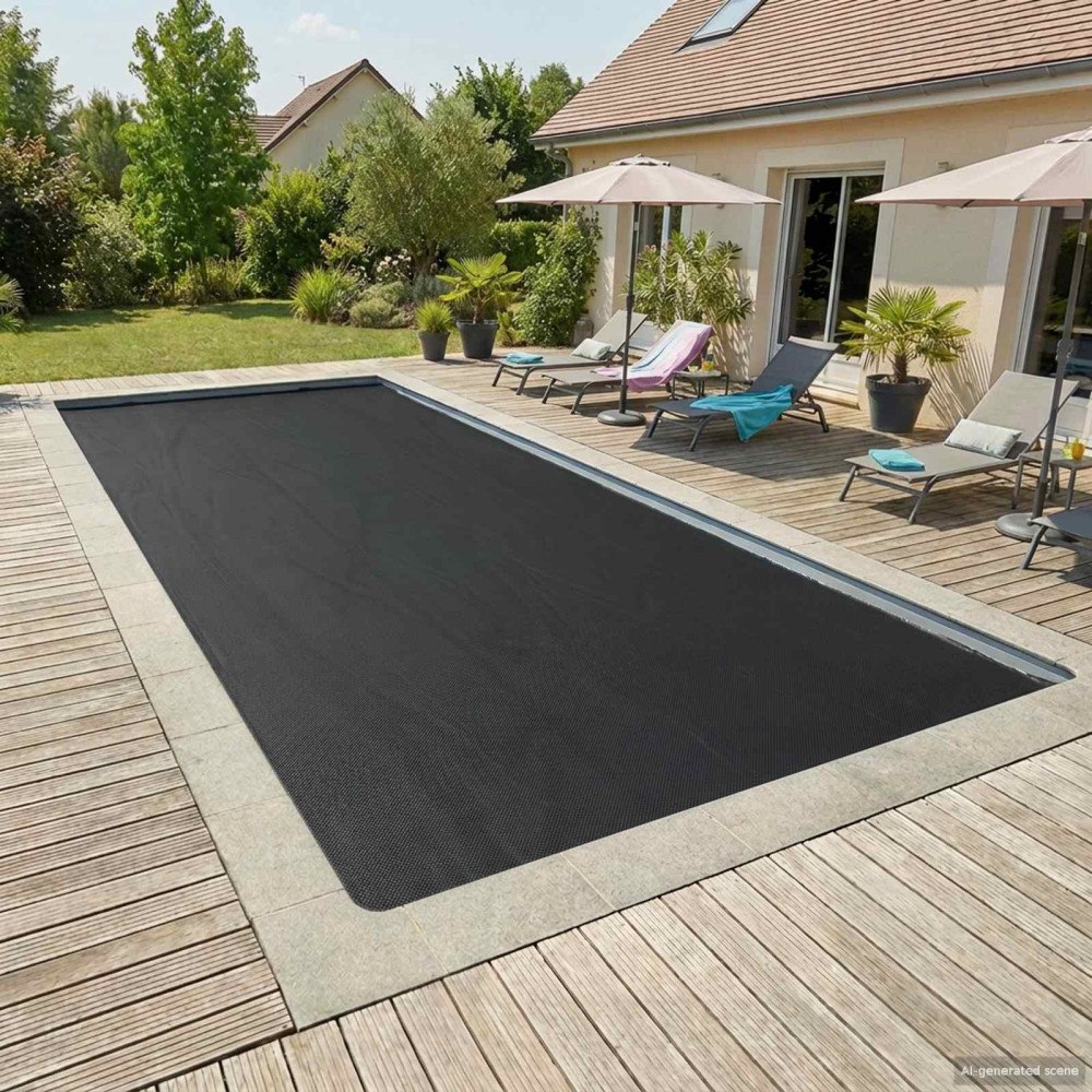 vidaXL Solöverdrag för Pool 1000 x 500 cm 110 μm Fyrkantig PE Svart