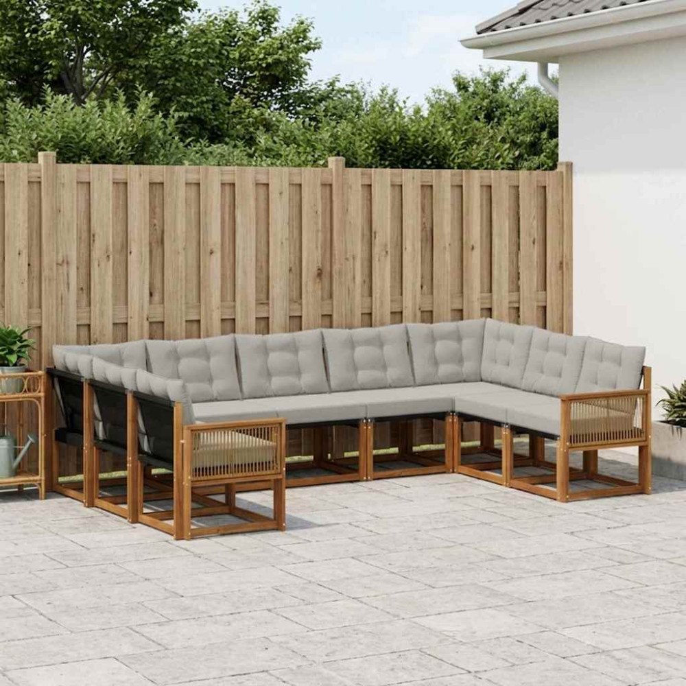 vidaXL Utomhussoffset med kudde 9 pcs Naturlig och ljusgrå