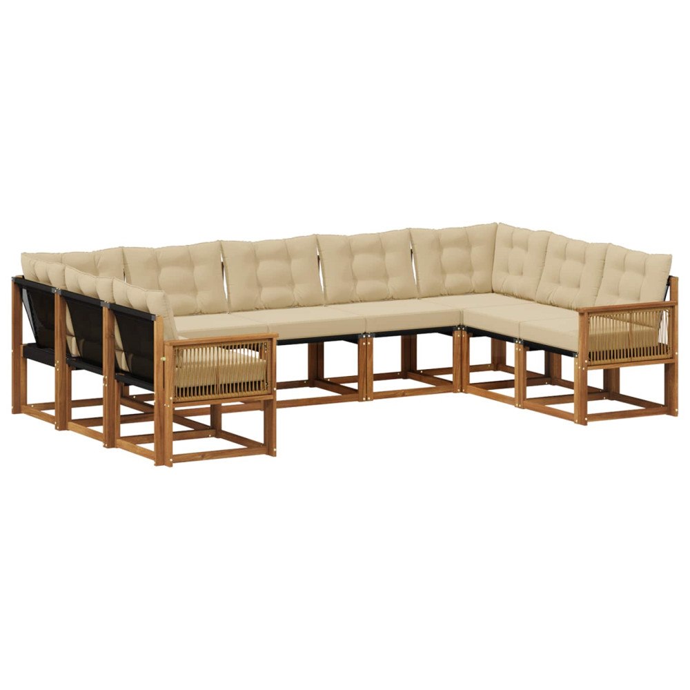 vidaXL Utomhussoffset med kudde 9 pcs Naturlig och Beige