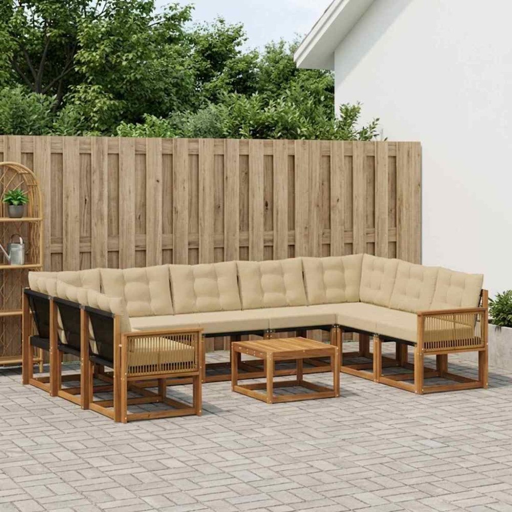 vidaXL Utomhussoffset med kudde 10 pcs Naturlig och Beige