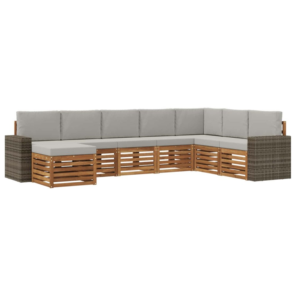 vidaXL Utomhussoffset med kudde 8 pcs Naturlig och ljusgrå
