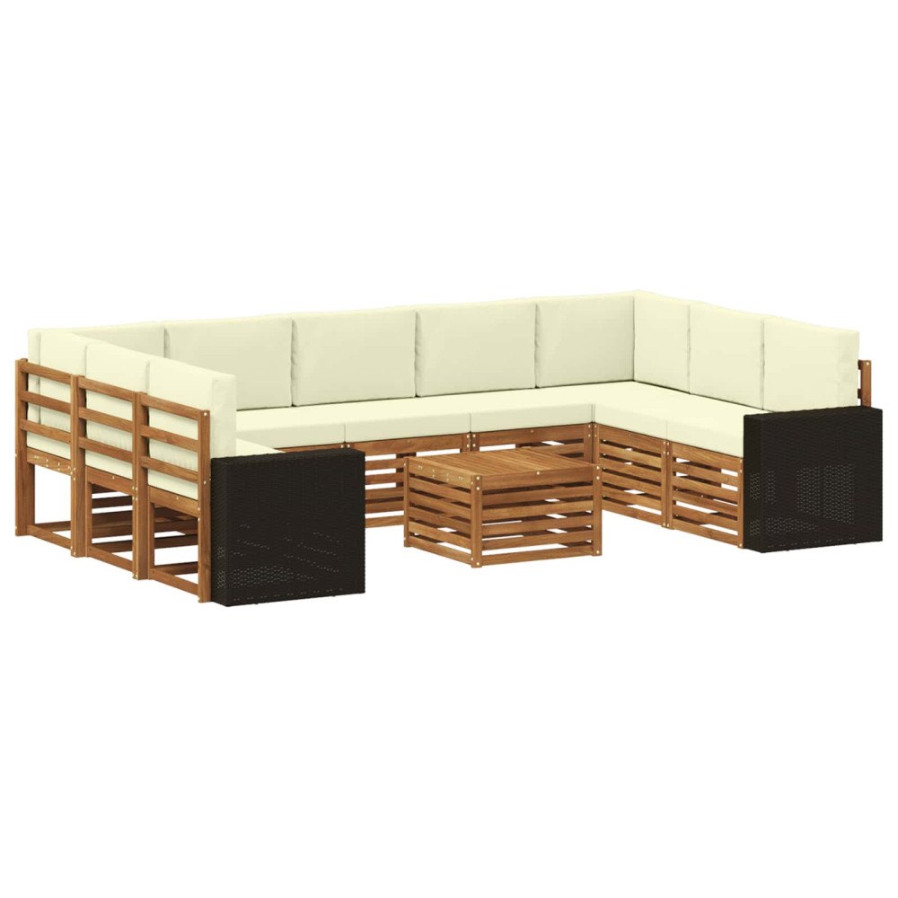 vidaXL Soffgrupper 10 pcs Naturlig och Grädde Massivt Akaciaträ