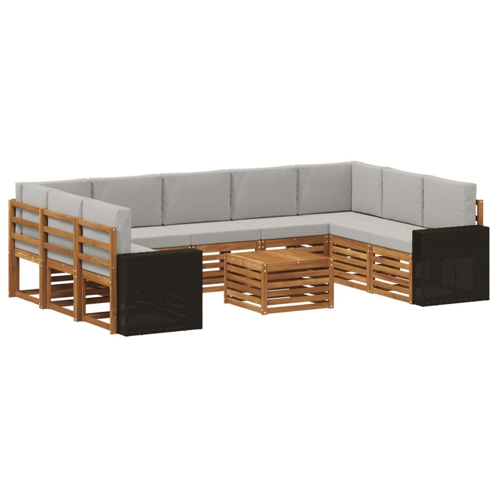 vidaXL Soffgrupper 10 pcs Naturlig och ljusgrå Massivt Akaciaträ