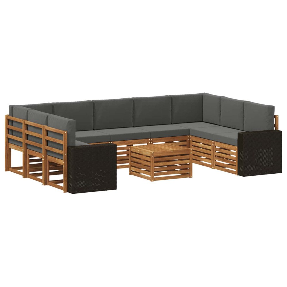 vidaXL Soffgrupper 10 pcs Naturlig och Antracit Massivt Akaciaträ