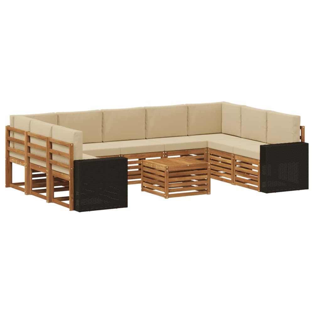 vidaXL Soffgrupper 10 pcs Naturlig och Beige Massivt Akaciaträ