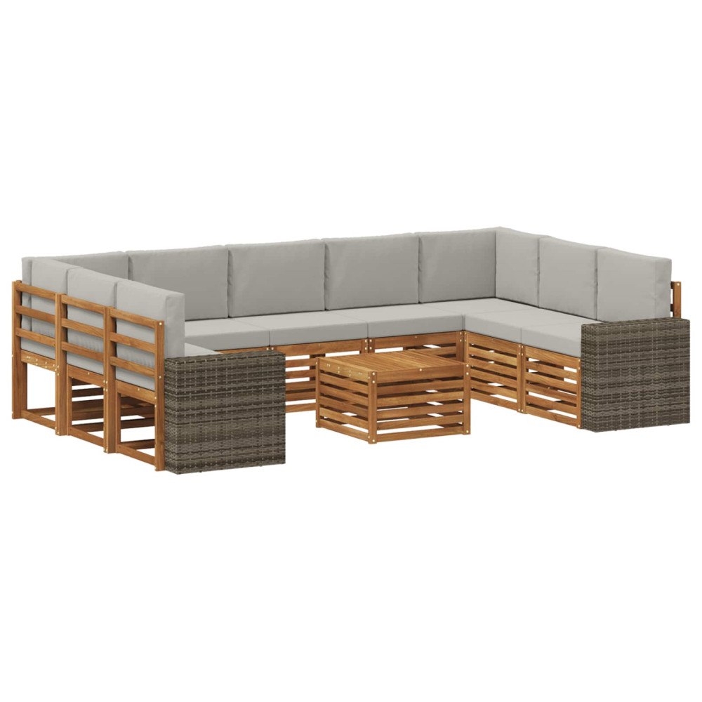 vidaXL Soffgrupper 10 pcs Naturlig och ljusgrå Massivt Akaciaträ