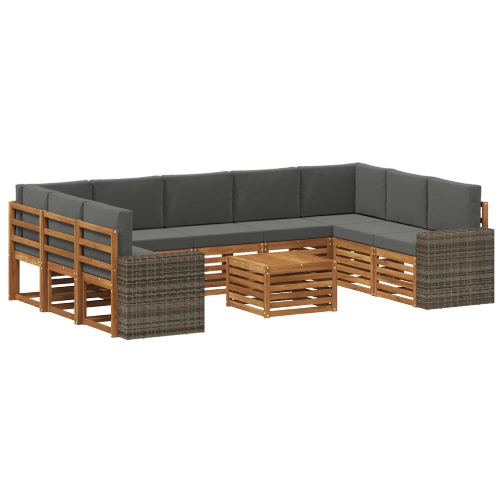 vidaXL Soffgrupper 10 pcs Naturlig och Antracit Massivt Akaciaträ