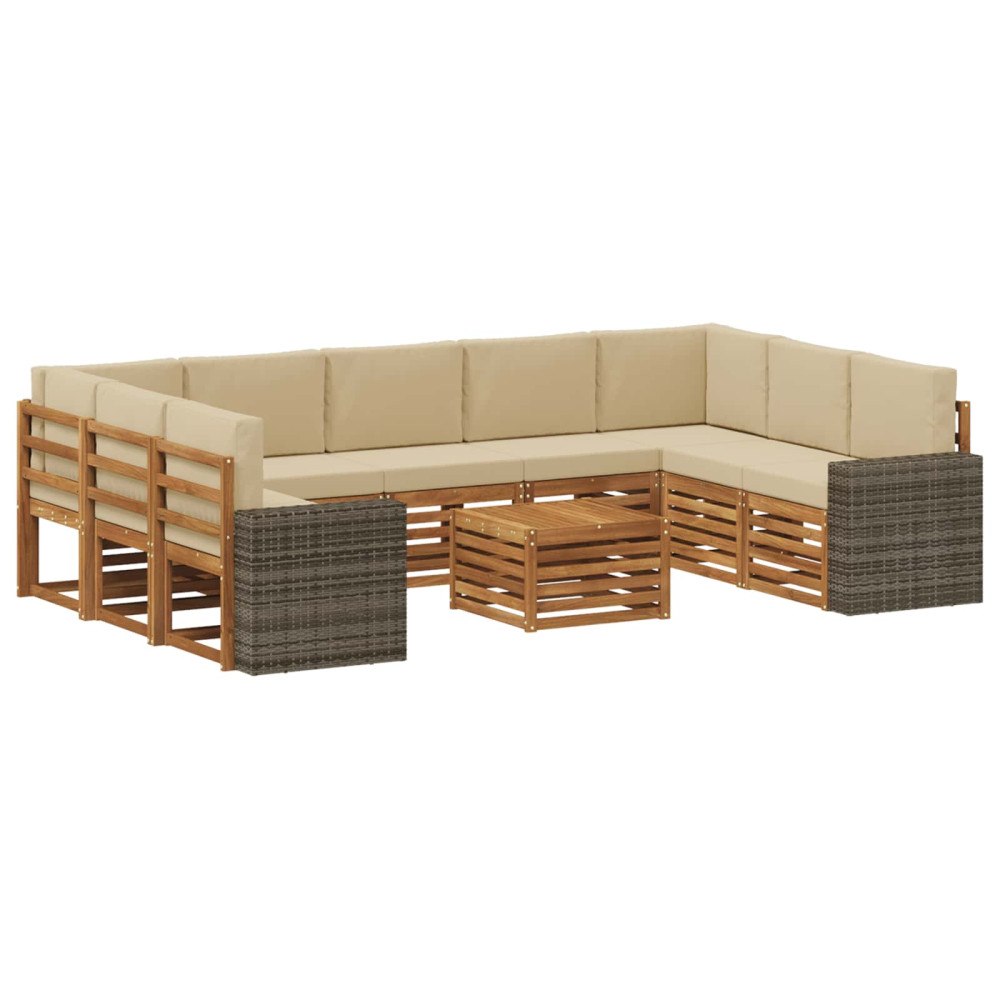 vidaXL Soffgrupper 10 pcs Naturlig och Beige Massivt Akaciaträ