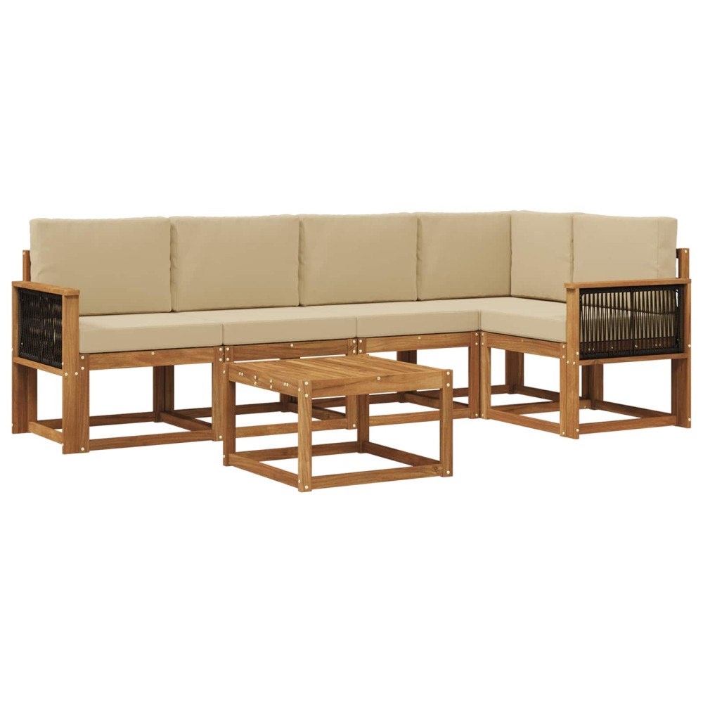 vidaXL Utomhussoffset 6 st Naturlig och Beige Massivt Akaciaträ