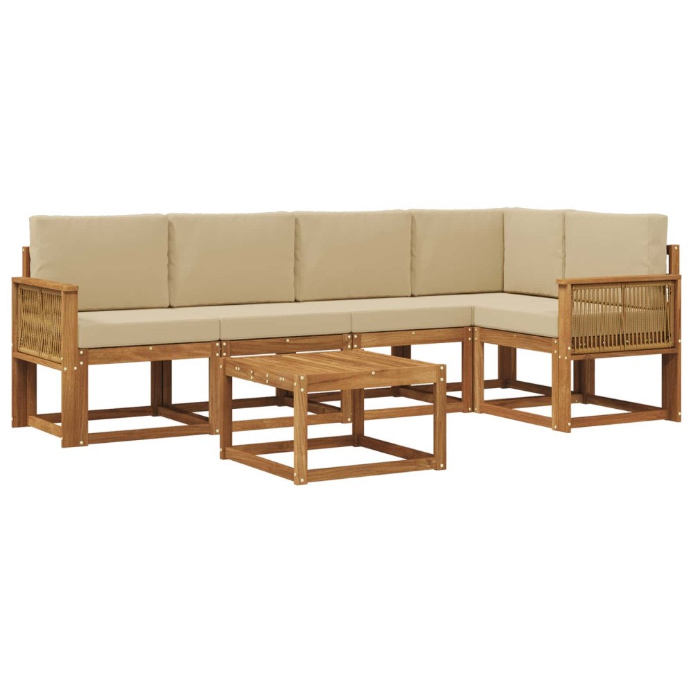 vidaXL Utomhussoffset 6 st Naturlig och Beige Massivt Akaciaträ