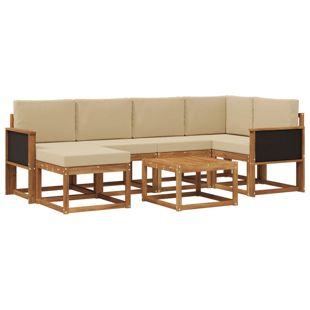 vidaXL Utomhussoffset 7 st Naturlig och Beige Massivt Akaciaträ