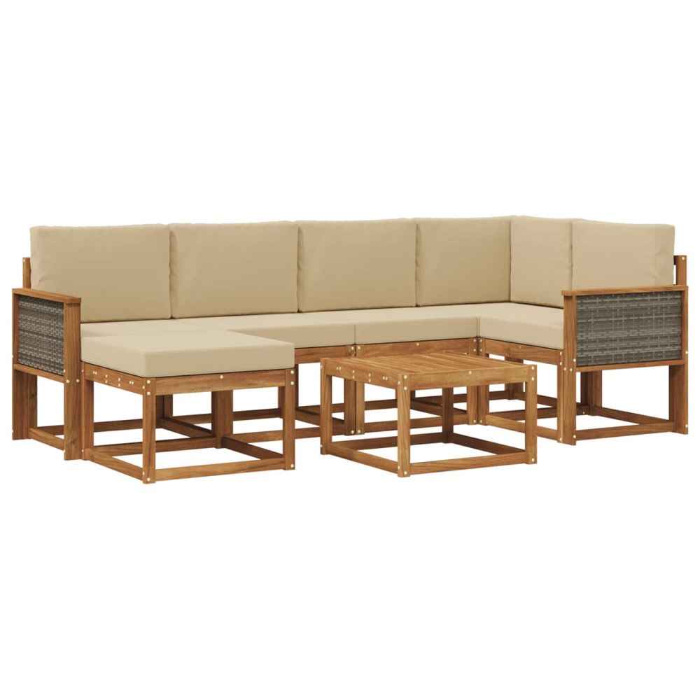 vidaXL Utomhussoffset 7 st Naturlig och Beige Massivt Akaciaträ