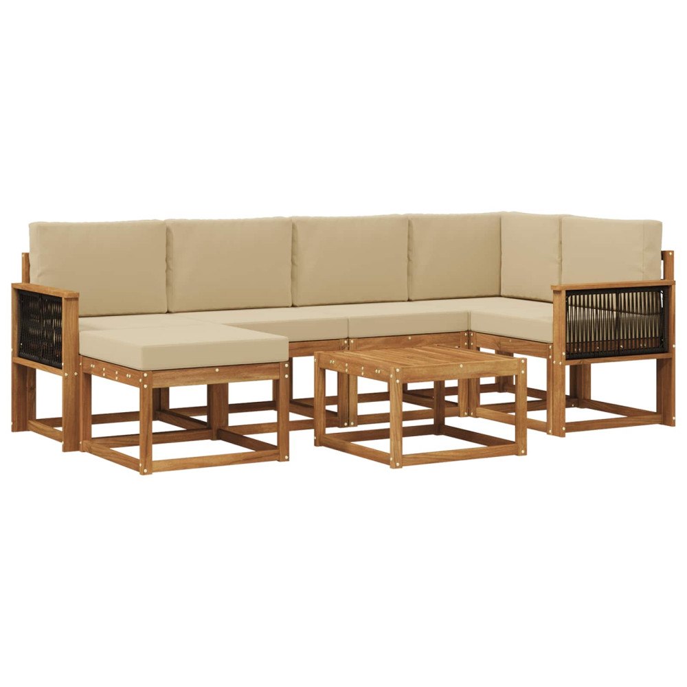 vidaXL Utomhussoffset 7 st Naturlig och Beige Massivt Akaciaträ