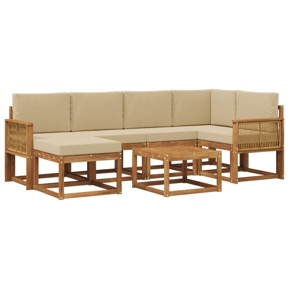 vidaXL Utomhussoffset 7 st Naturlig och Beige Massivt Akaciaträ