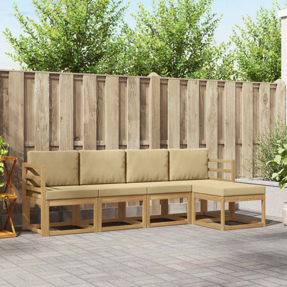 vidaXL Utomhussoffset med kudde 5 pcs Vit och Beige
