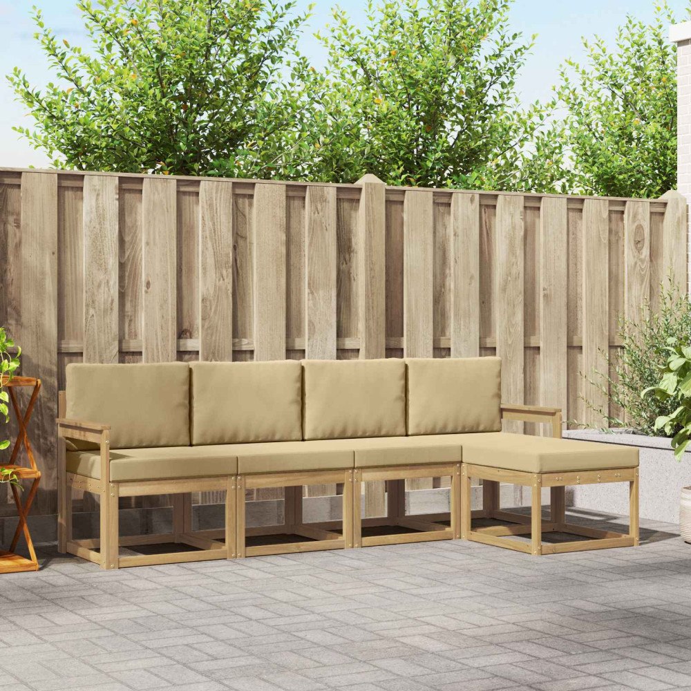 vidaXL Utomhussoffset med kudde 5 pcs Vit och Beige