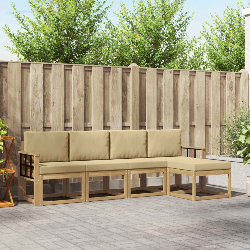 vidaXL Utomhussoffset med kudde 5 pcs Vit och Beige