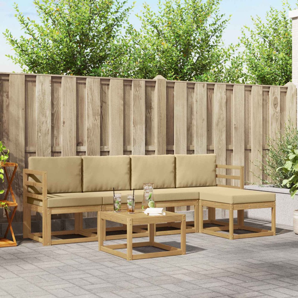 vidaXL Utomhussoffset med kudde 6 pcs Vit och Beige