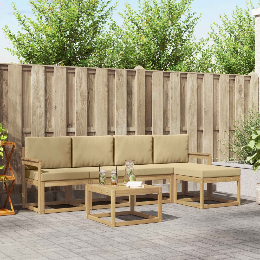 vidaXL Utomhussoffset med kudde 6 pcs Vit och Beige